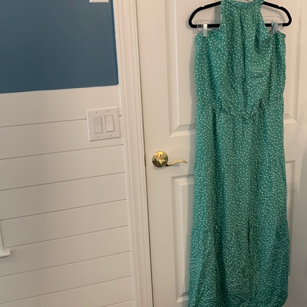 Mint green‎ and white polka dot halter/maxi dress size XXL